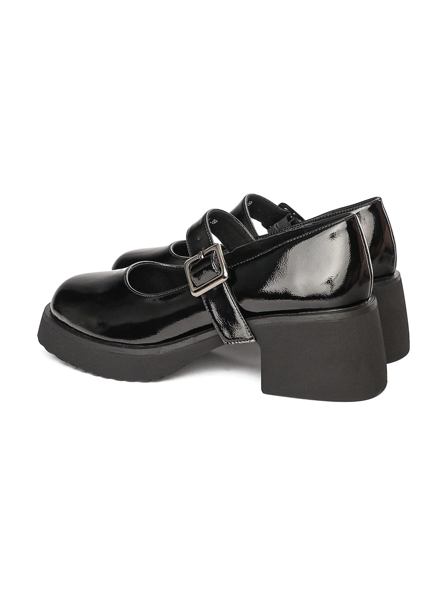 Туфли лакированные черного цвета на широком каблуке
